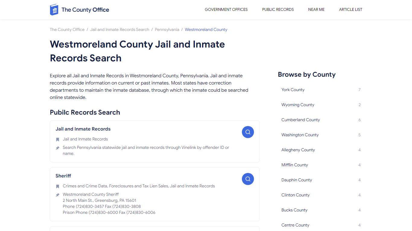 Westmoreland County Jail and Inmate Records Search