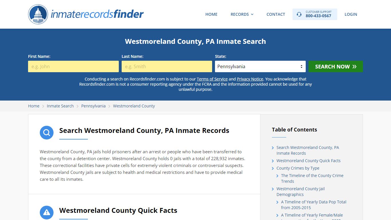 Westmoreland County, PA Inmate Lookup & Jail Records Online