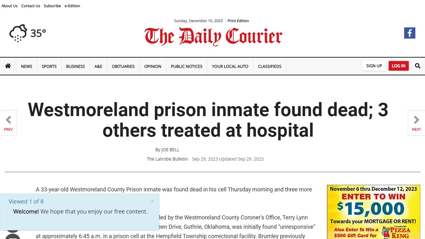 Westmoreland prison inmate found dead; 3 others treated at hospital ...